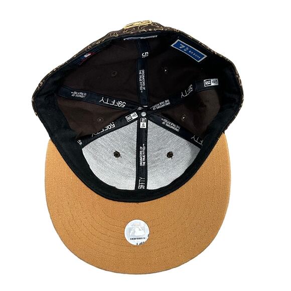 MLB Boston Red Sox Brown Logo Print Baseball Cap Sz 7 5/8 Fitted Hat Unique - Picture 7 of 8